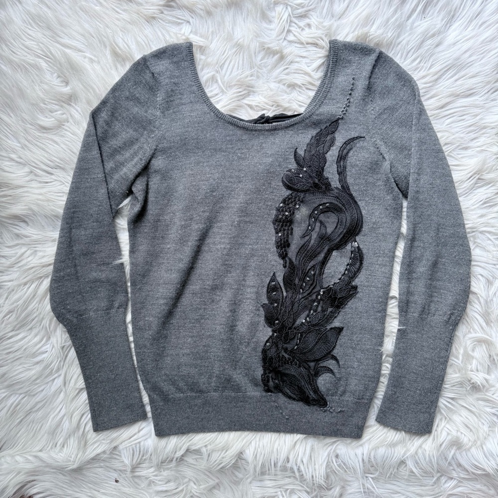 ANGEL OF THE NORTH Anthropologie Torie Bow Tie Back Sweater Balletcore M